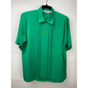 Yves St.Clair Women's sz 14 Vintage Button Up Blouse Emerald Green Short Sleeve